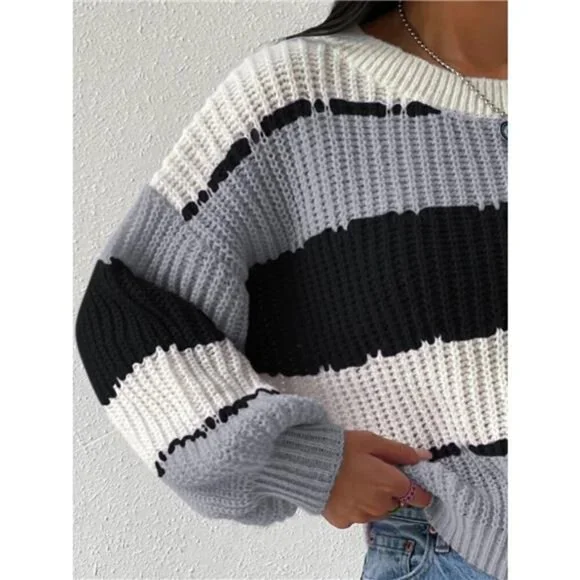 Striped Knit Round Neck Sweater